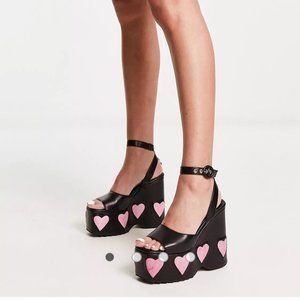 New ASOS Lamoda Platform Wedge Hearts Mules Shoes